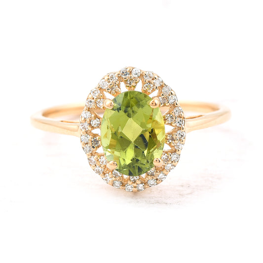 1.73 Ct Oval Mixed Cut Natural Green Tourmaline 14K Gold Ring