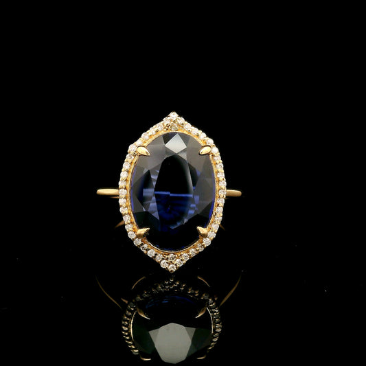6.18 Ct Oval Mixed Cut Lab Grown Sapphire 14K Gold Ring