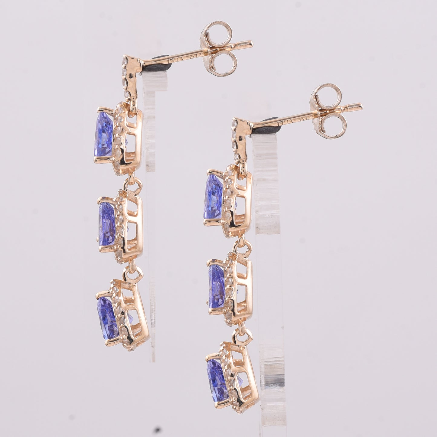 3.13 Ct Trillion Tanzanite 9K Gold Earrings