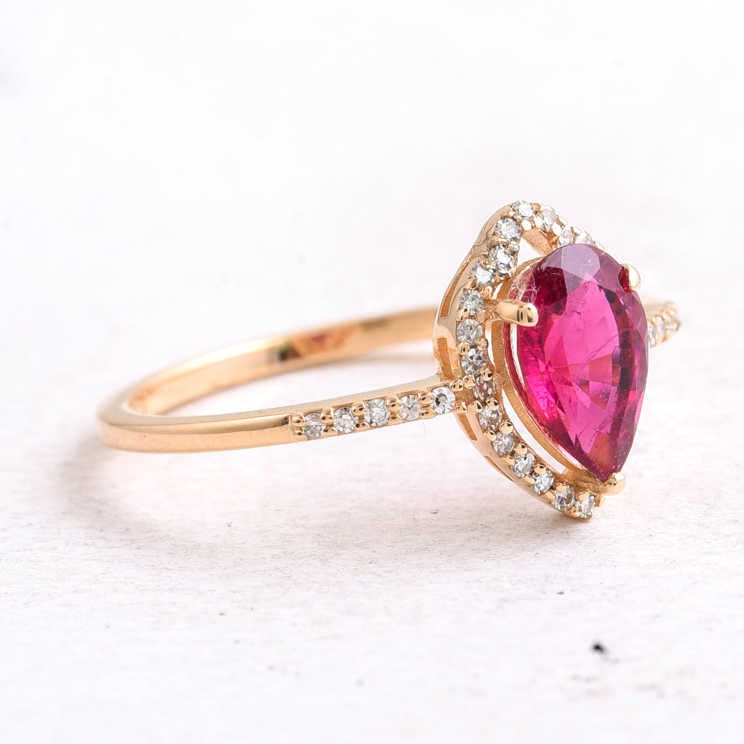 0.94 Ct Pear Mixed Cut Natural Rubellite 14K Gold Ring