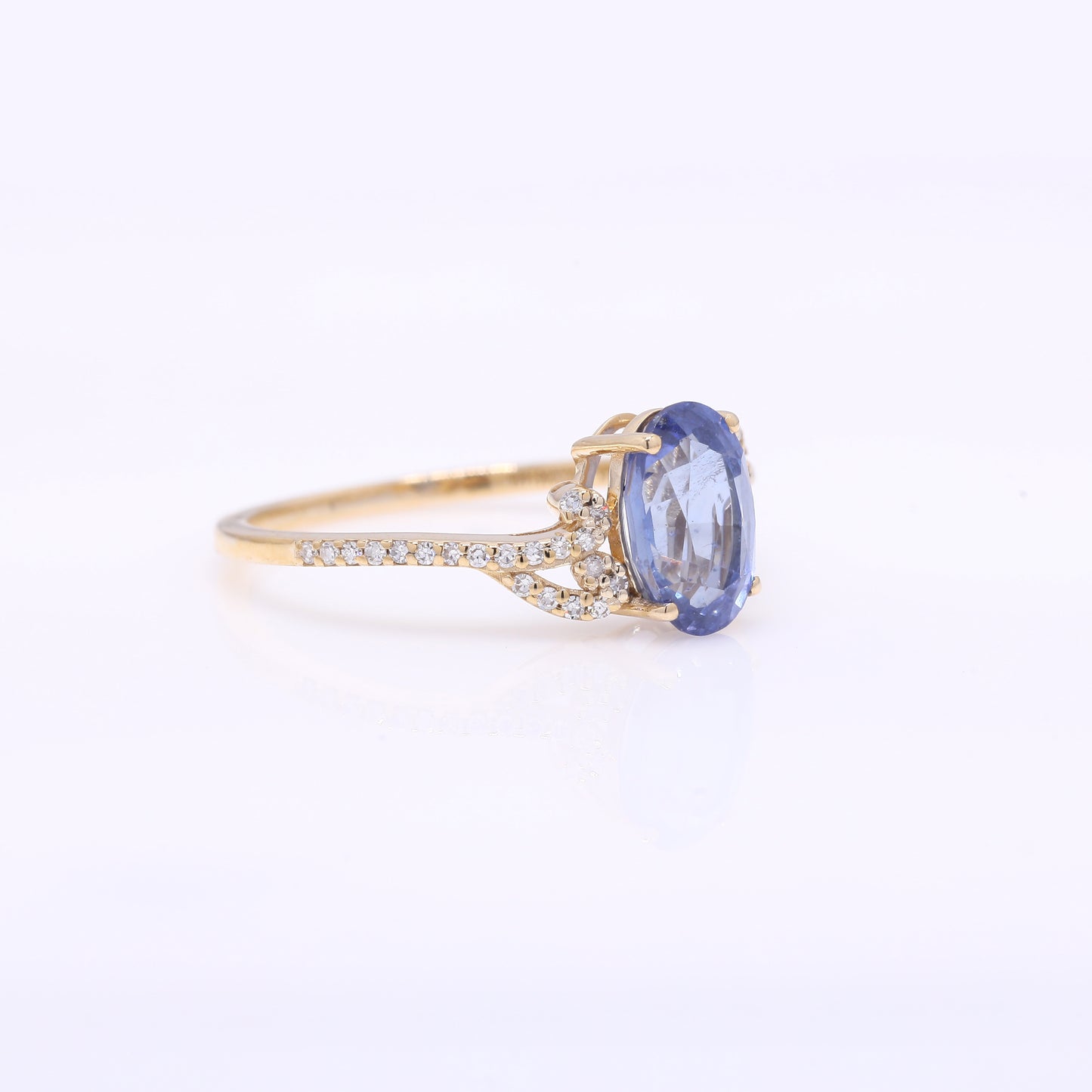 2.08 Ct Oval Mixed Cut Natural Sapphire 14K Gold Ring