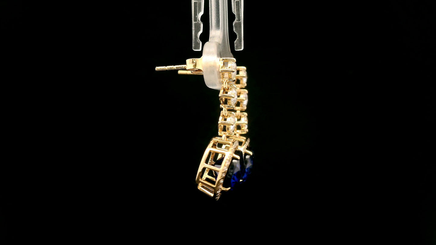 8.51 Ct Oval Lab Grown Blue Sapphire 14K Gold Earrings