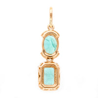 1.46 Ct Octagon Step Cut, Oval Mixed Cut Natural Emerald 14K Gold Pendant