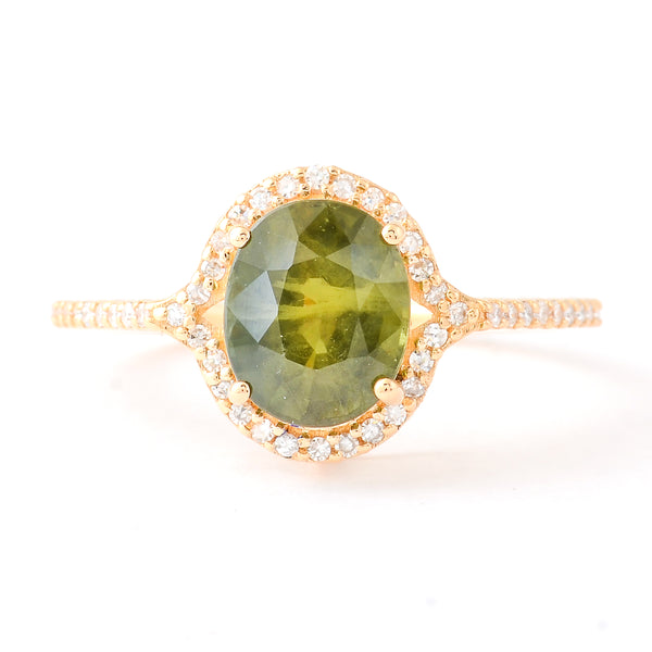 2.68 Ct Oval Mixed Cut Natural Green Sapphire 14K Gold Ring