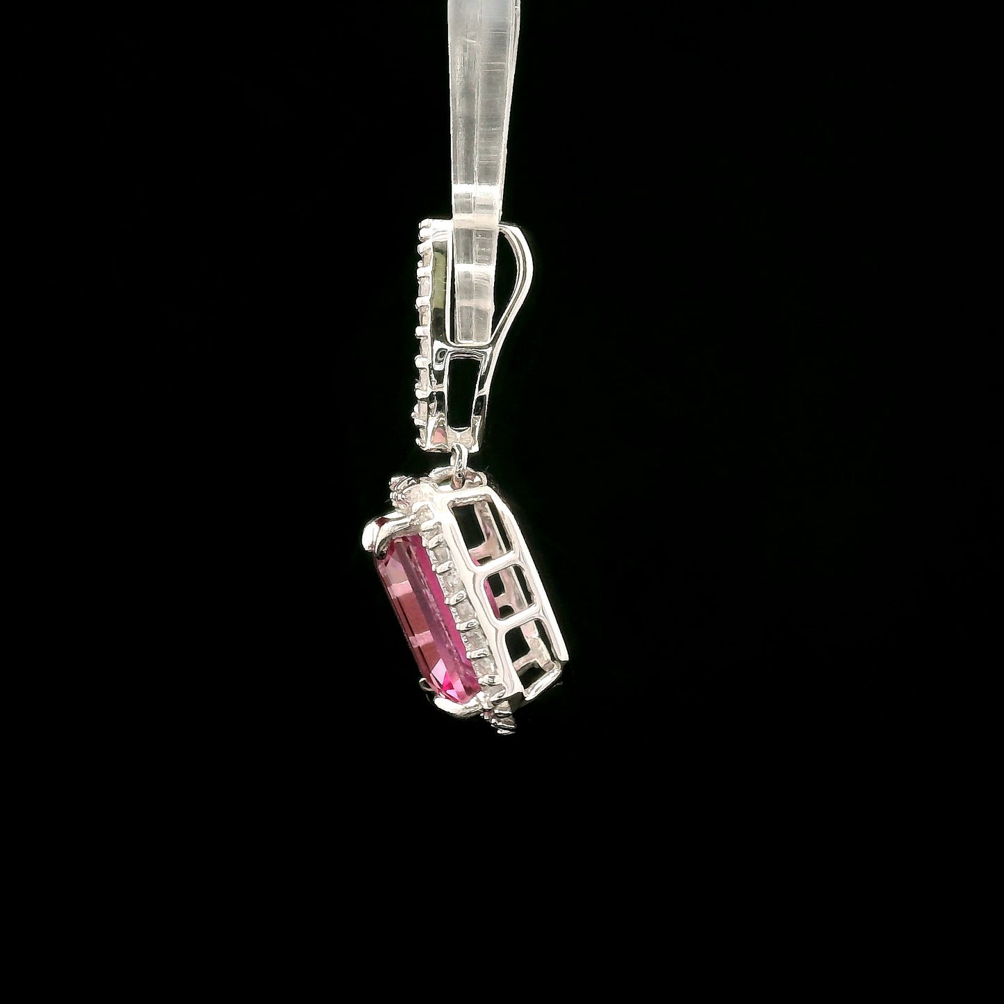 3.56 Ct Octagon Pink Topaz, White Zircon 925 Sterling Silver Pendant