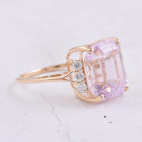 8.38 Ct Octagon Step Cut Natural Kunzite 14K Gold Ring