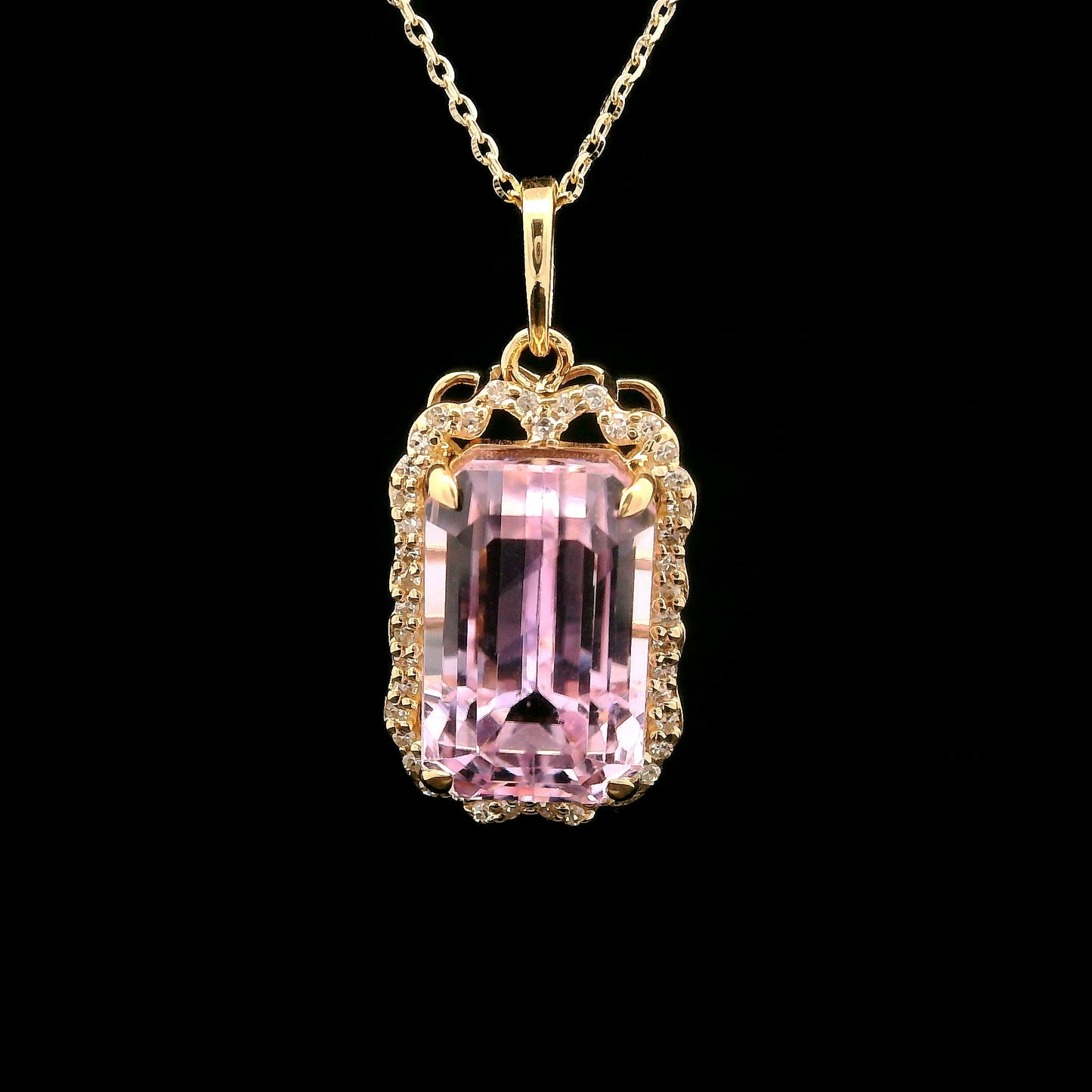 7.66 Ct Octagon Kunzite 14K Gold Pendant
