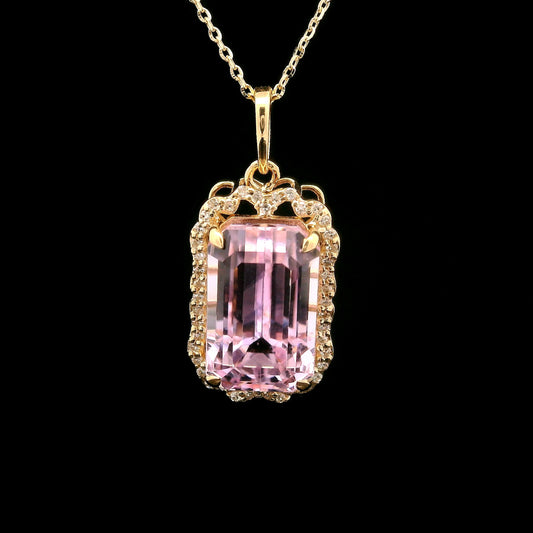 7.66 Ct Octagon Kunzite 14K Gold Pendant