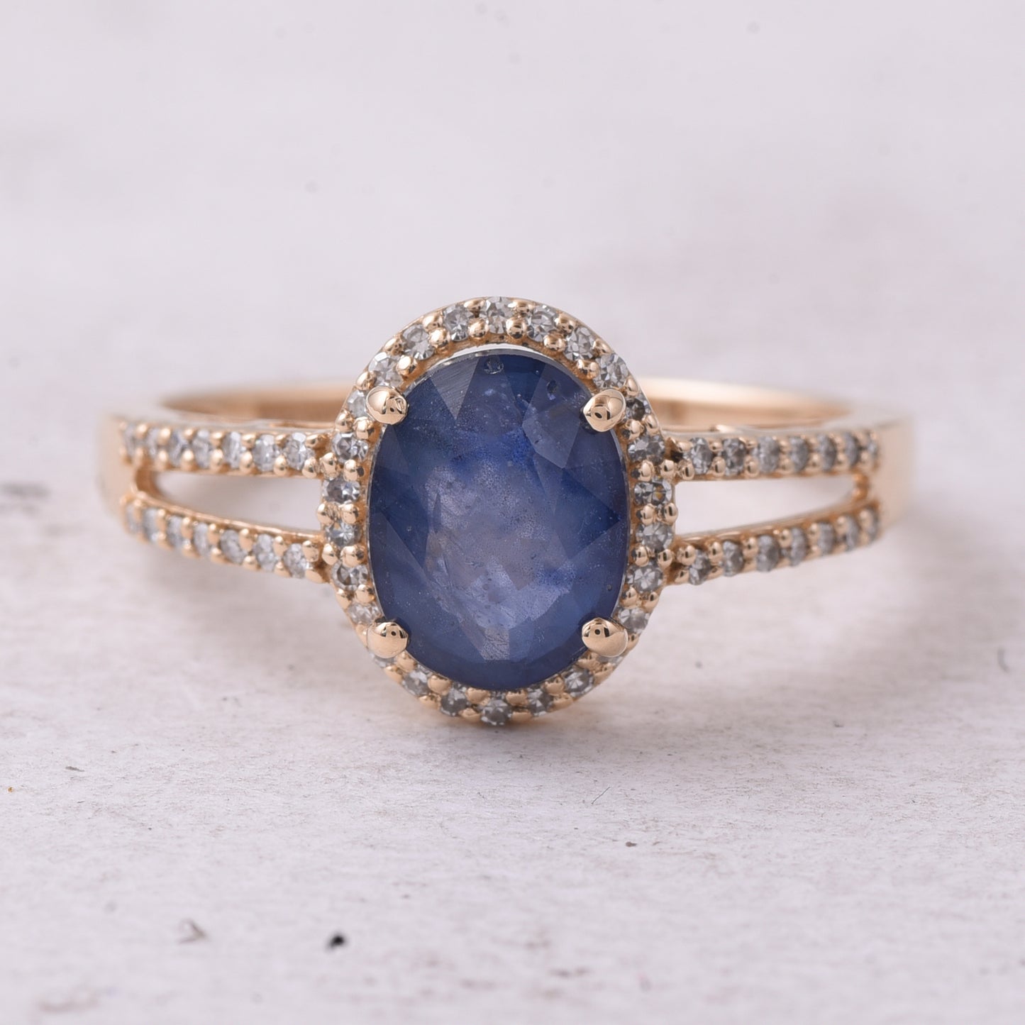 2.07 Ct Oval Mixed Cut Natural Sapphire 14K Gold Ring