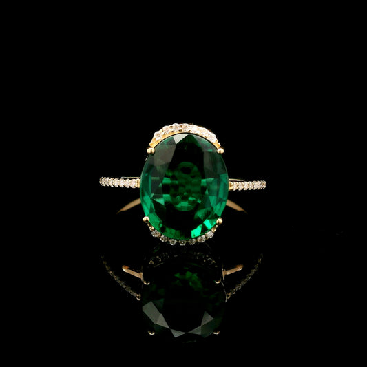3.33 Ct Oval Mixed Cut Lab Grown Emerald 14K Gold Ring