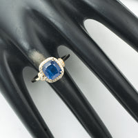 3.01 Ct Cushion Mixed Cut Natural Sapphire 14K Gold Ring