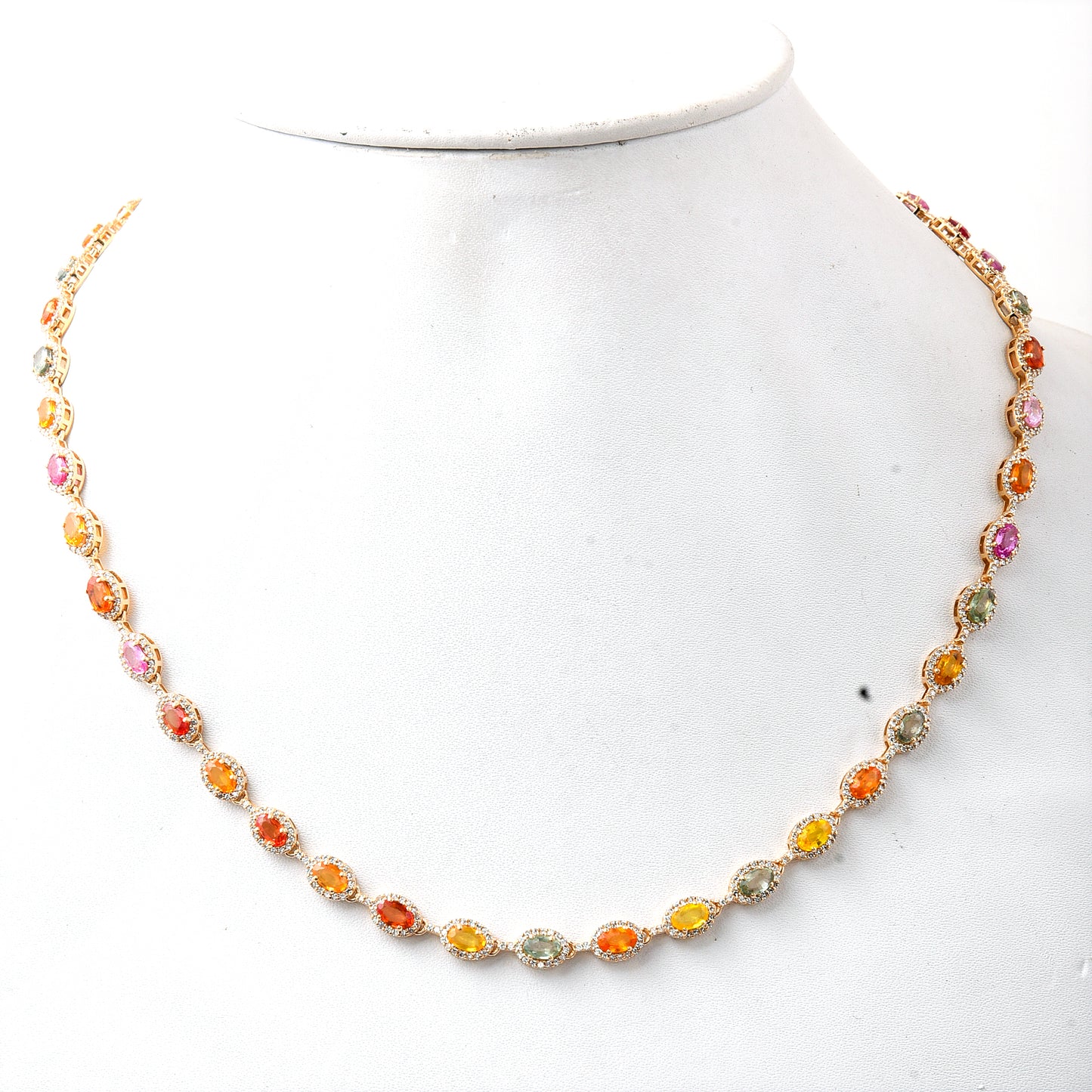 17.73 Ct Oval Mixed Cut Natural Multi Coloured Sapphire 14K Gold Necklace