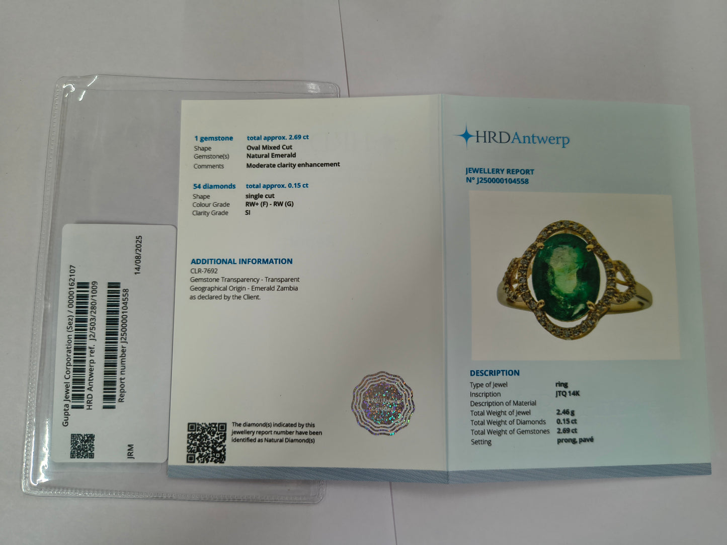 2.84 Ct Oval Mixed Cut Natural Emerald 14K Gold Ring