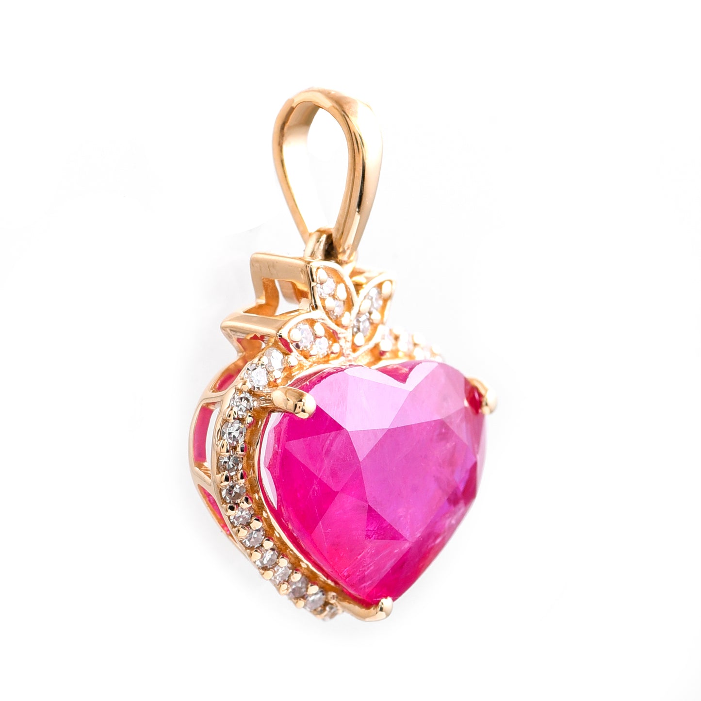 3.93 Ct Heart Mixed Cut Natural Ruby 14K Gold Pendant