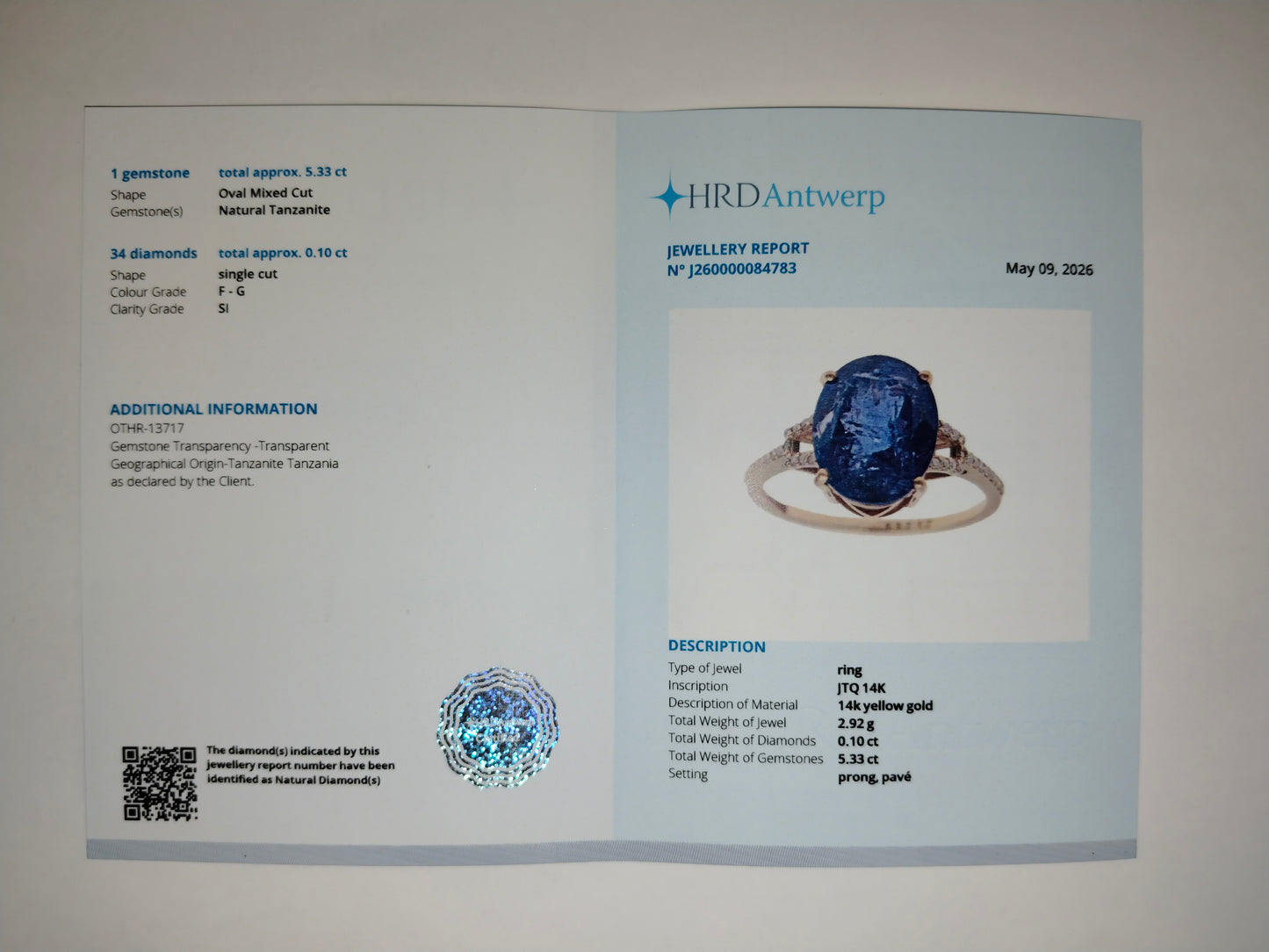1.83 Ct Oval Mixed Cut Natural Tanzanite 14K Gold Ring