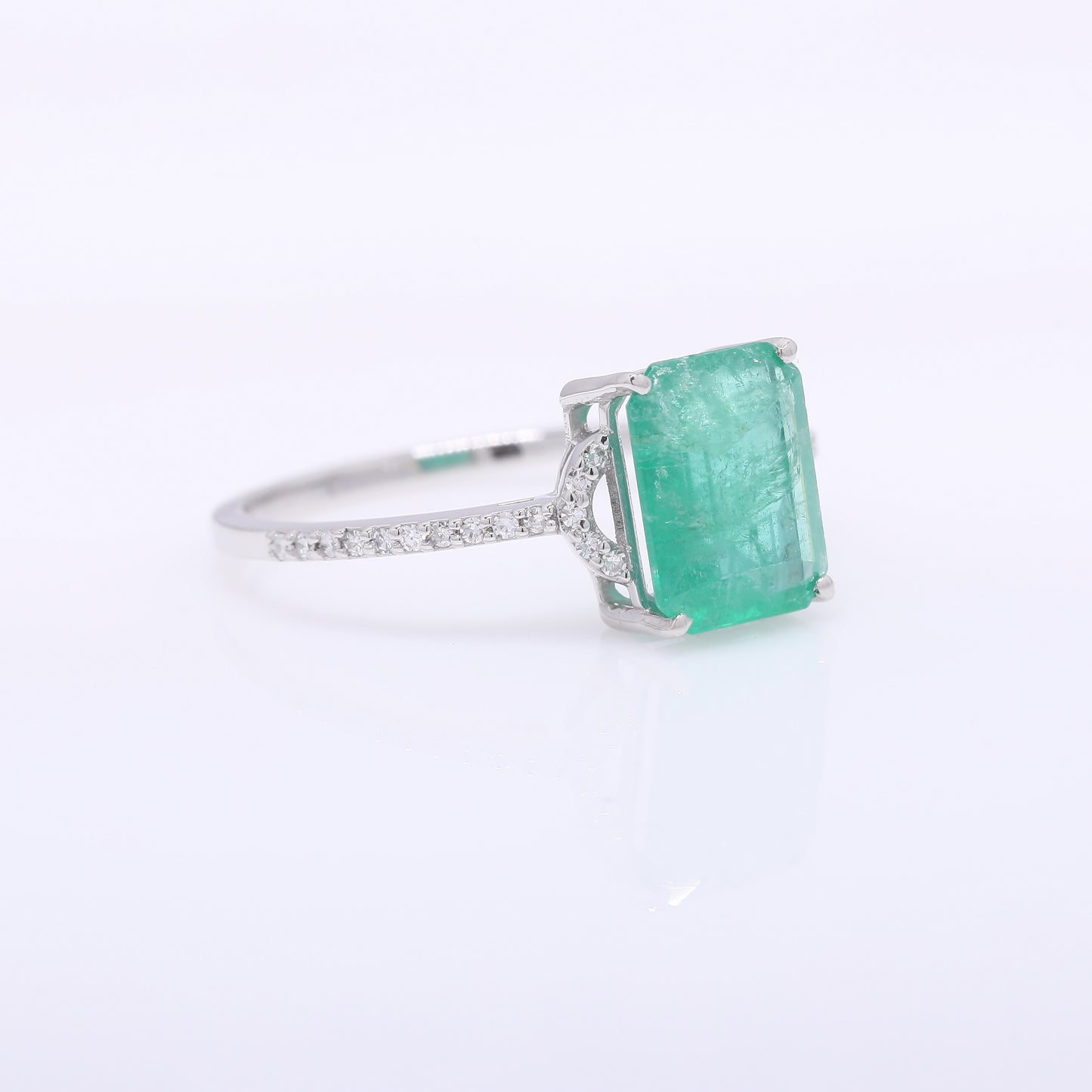 2.06 Ct Octagon Step Cut Natural Emerald 950 Platinum Ring