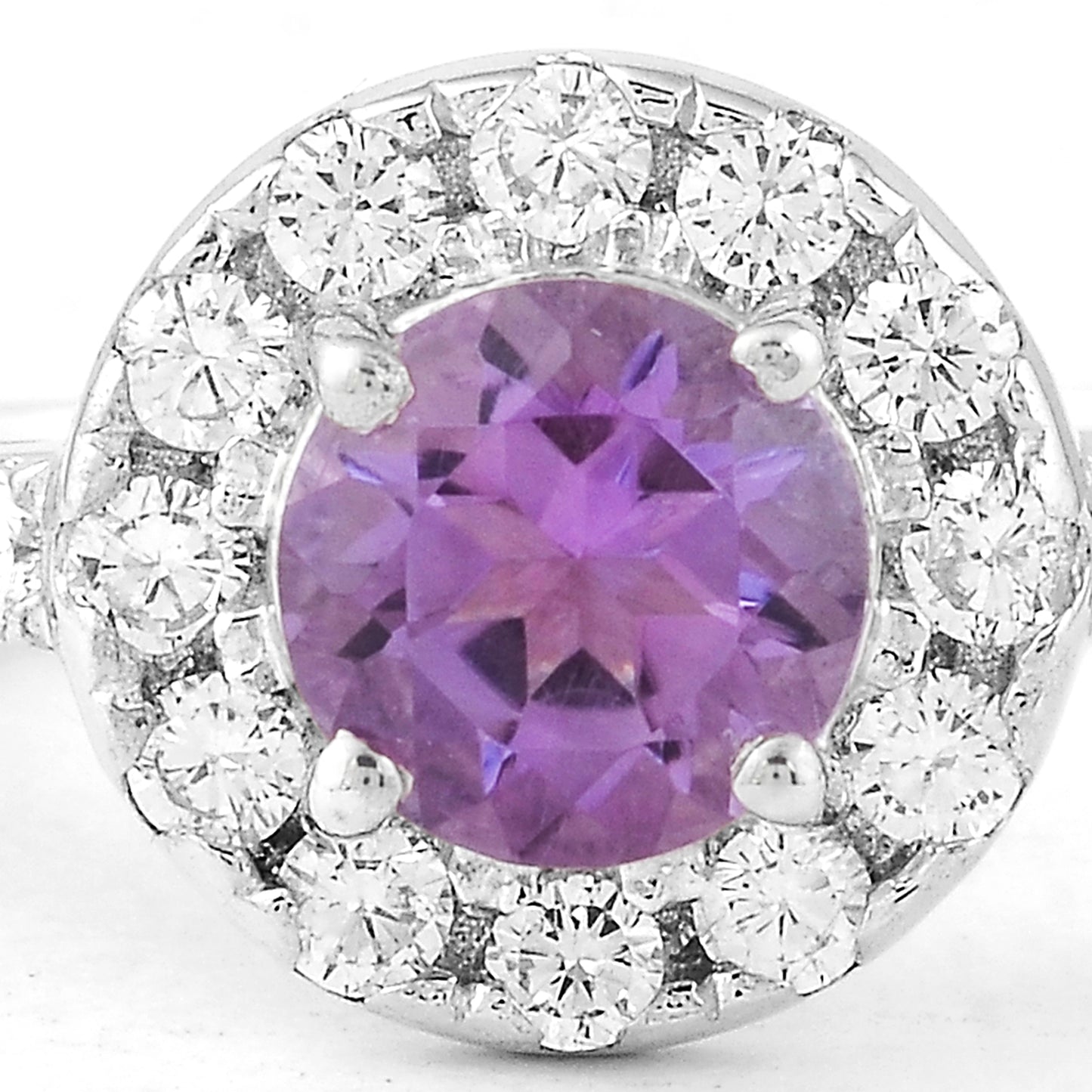 2.24 Ct Round Amethyst, Cubic Zirconia, 925 Sterling Silver Ring