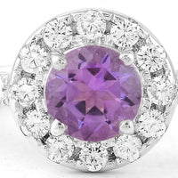 2.24 Ct Round Amethyst, Cubic Zirconia, 925 Sterling Silver Ring