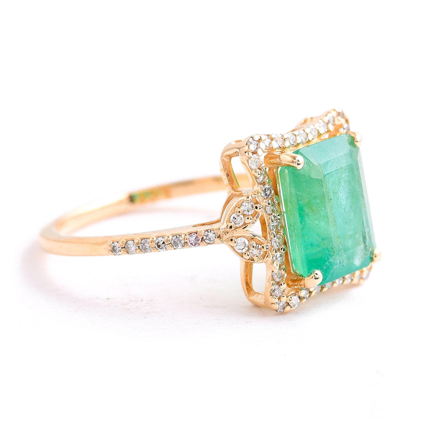 2.20 Ct Octagon Step Cut Natural Emerald 14K Gold Ring