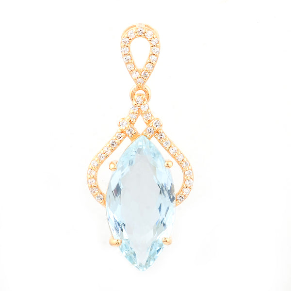 3.09 Ct Marquise Mixed Cut Natural Aquamarine 14K Gold Pendant