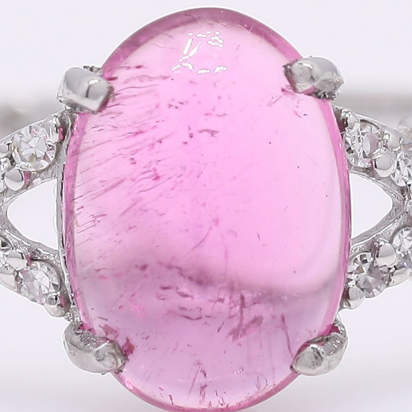 1.24 Ct Oval Cabochon Cut Natural Pink Tourmaline 950 Platinum Ring