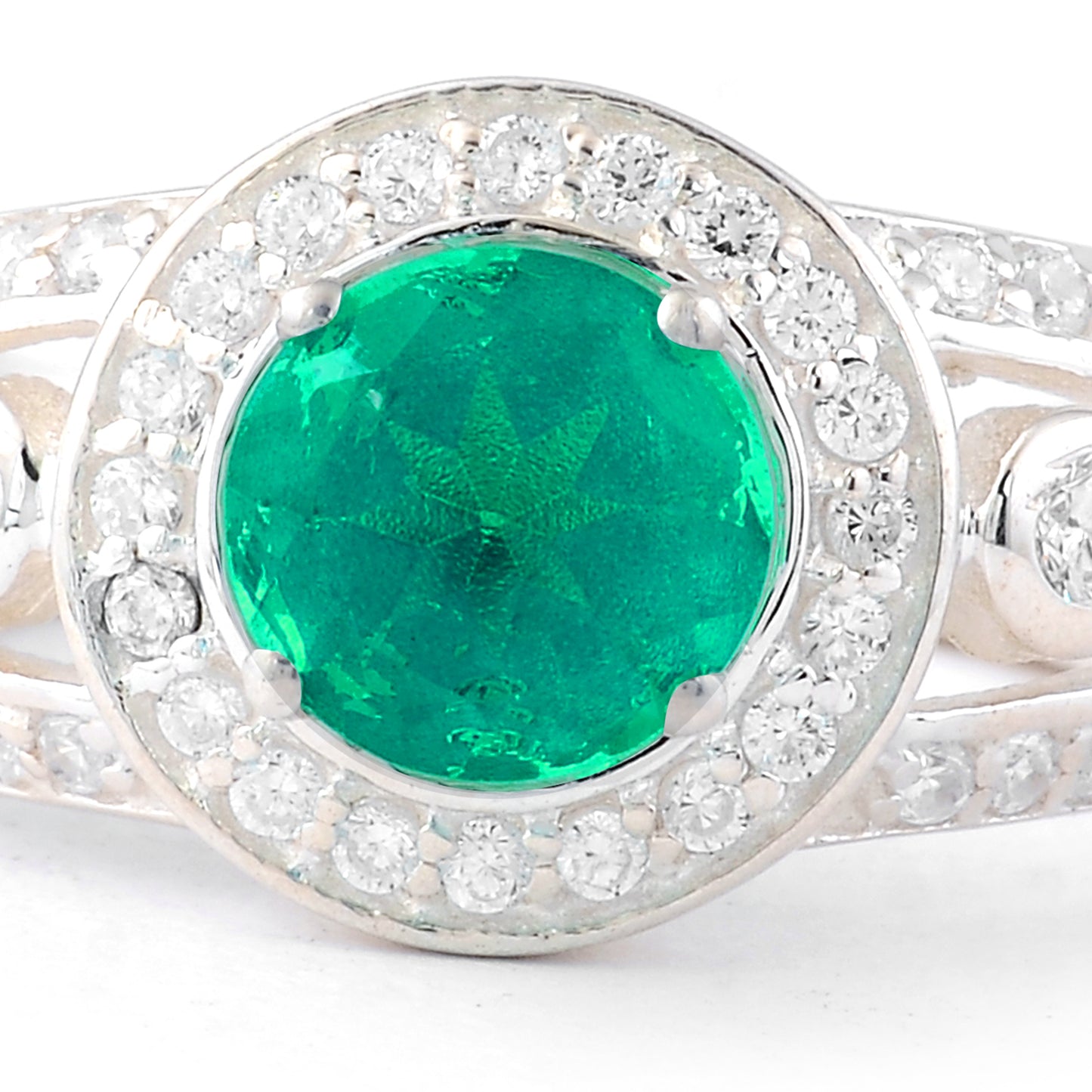 1.84 Ct Round Green Topaz, Cubic Zirconia 925 Sterling Silver Ring