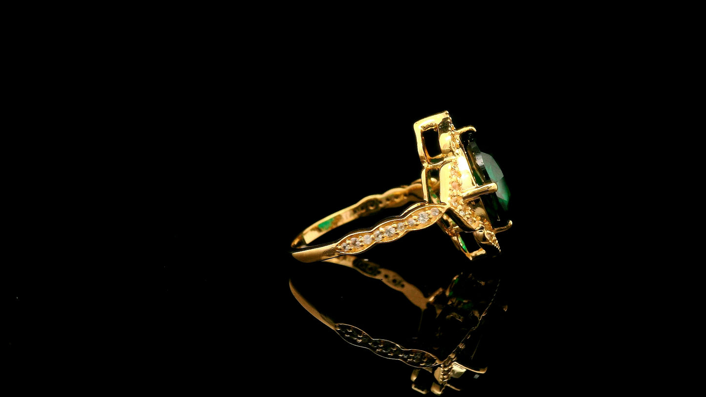 3.95 Ct Cushion Lab Grown Emerald 14K Gold Ring