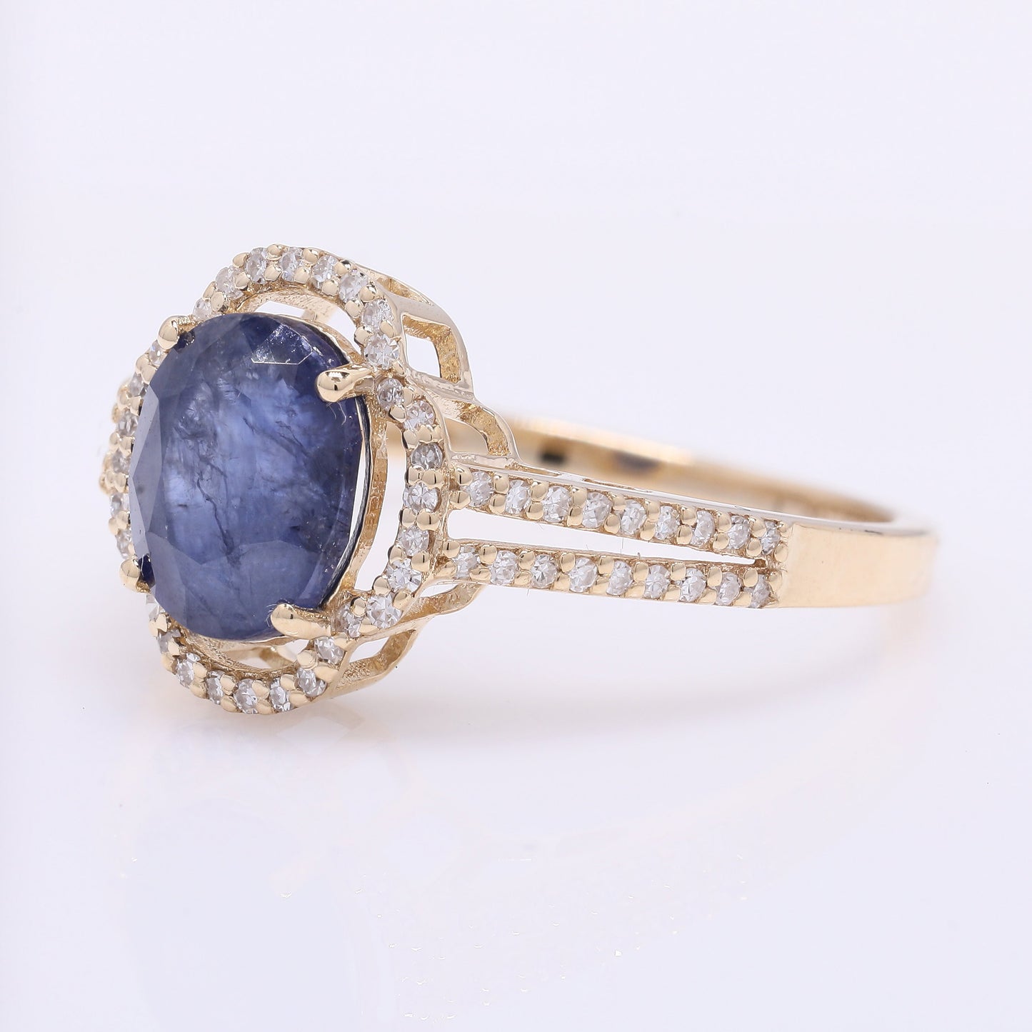 2.72 Ct Oval Mixed Cut Natural Sapphire 14K Gold Ring