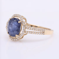 2.72 Ct Oval Mixed Cut Natural Sapphire 14K Gold Ring
