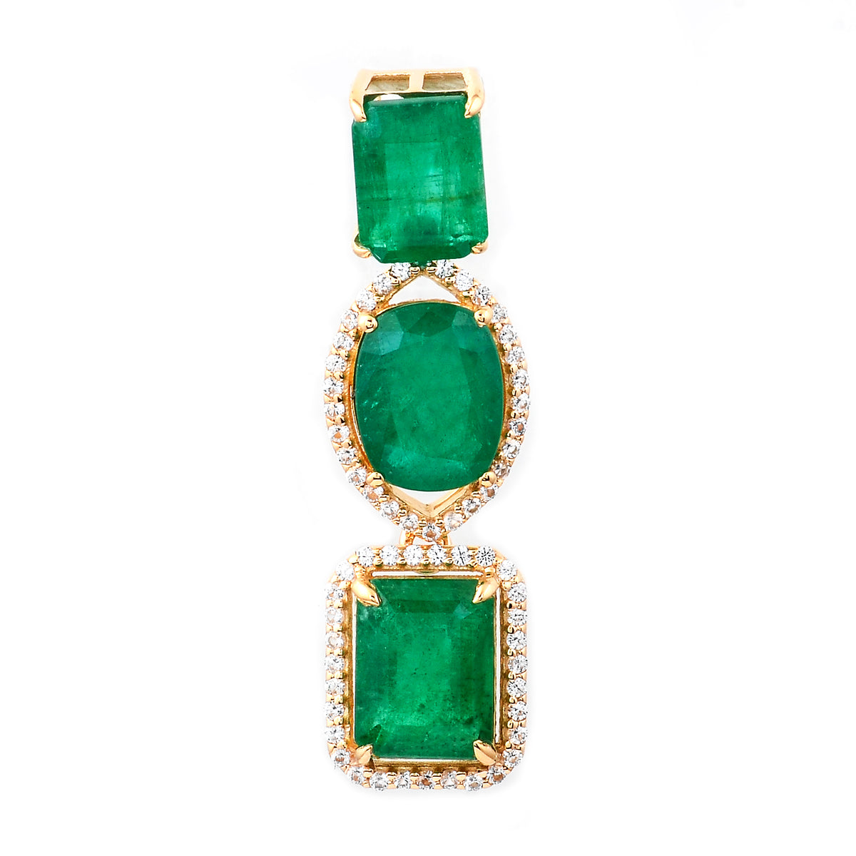 5.06 Ct Octagon Step Cut, Cushion Mixed Cut Natural Emerald 14K Gold Pendant