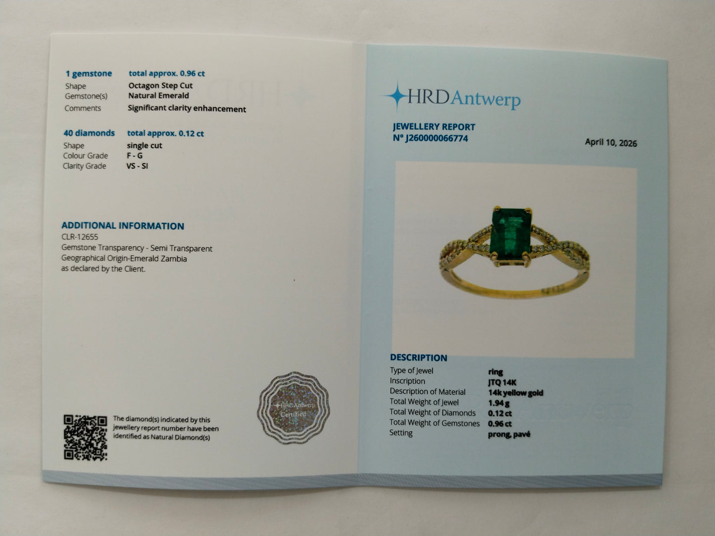 1.08 Ct Octagon Step Cut Natural Emerald 14K Gold Ring