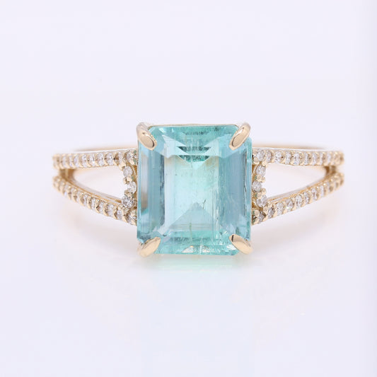 2.95 Ct Octagon Step Cut Natural Emerald 14K Gold Ring