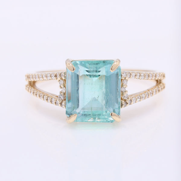 2.95 Ct Octagon Step Cut Natural Emerald 14K Gold Ring