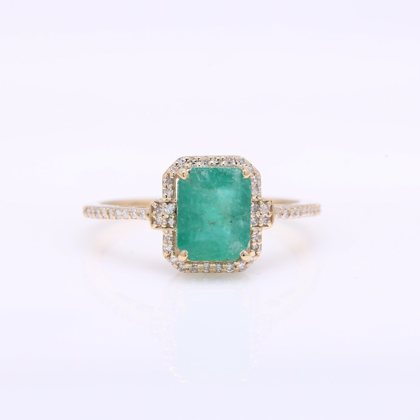 1.96 Ct Octagon Step Cut Natural Emerald 14K Gold Ring