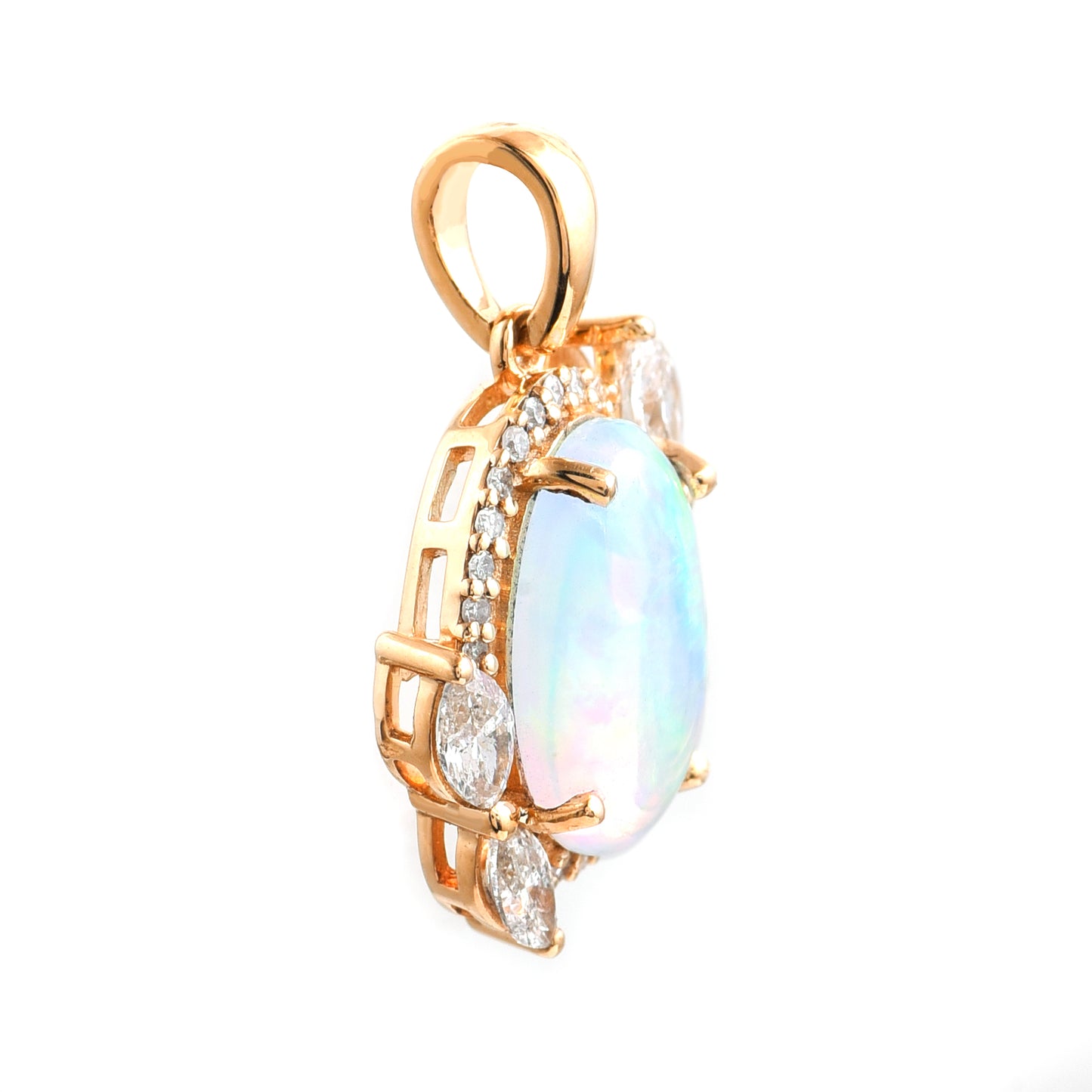 1.13 Ct Oval Cabochon Cut Natural Opal 14K Gold Pendant