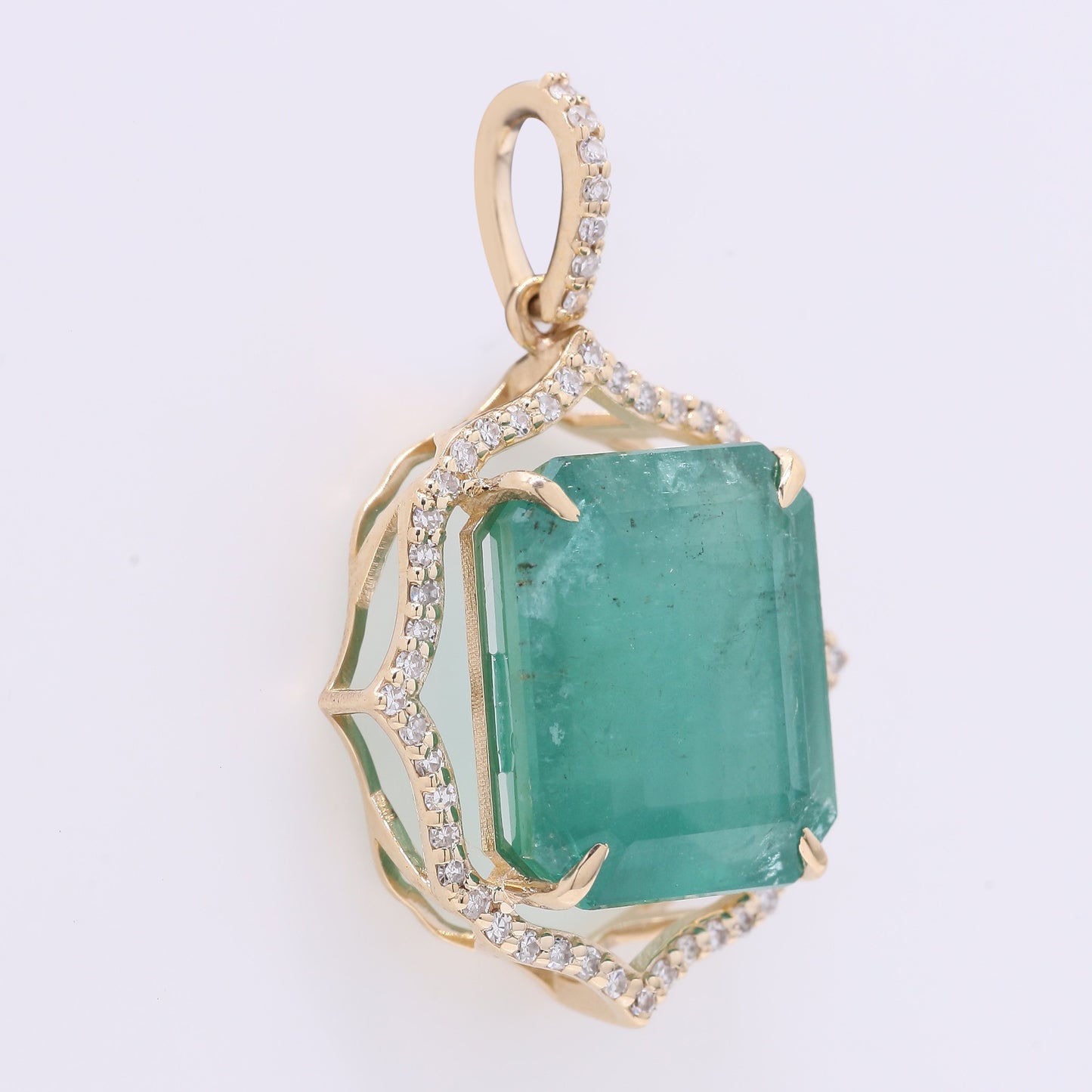 6.67 Ct Octagon Step Cut Natural Emerald 14K Gold Pendant