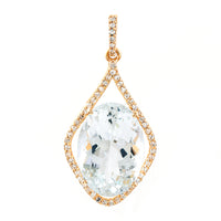 5.90 Ct Oval Mixed Cut Natural Aquamarine 14K Gold Pendant