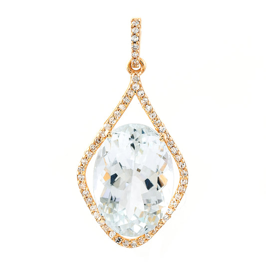 5.90 Ct Oval Mixed Cut Natural Aquamarine 14K Gold Pendant