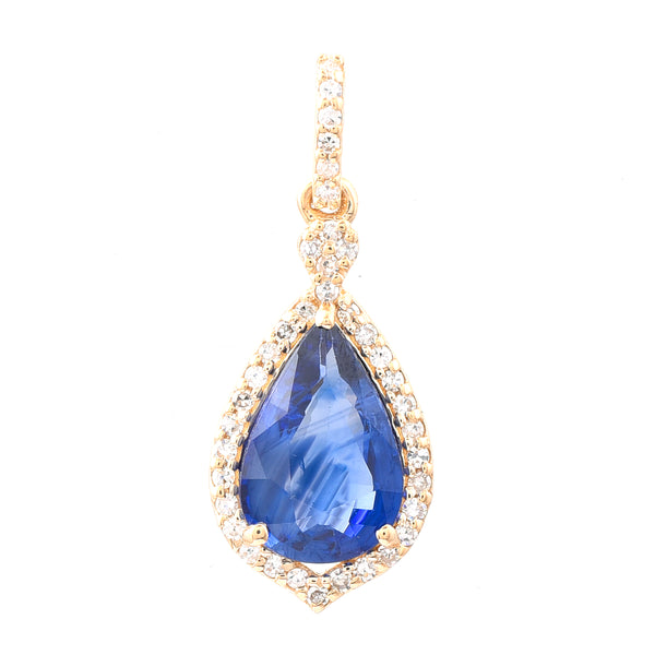 1.77 Ct Pear Mixed Cut Natural Sapphire 14K Gold Pendant