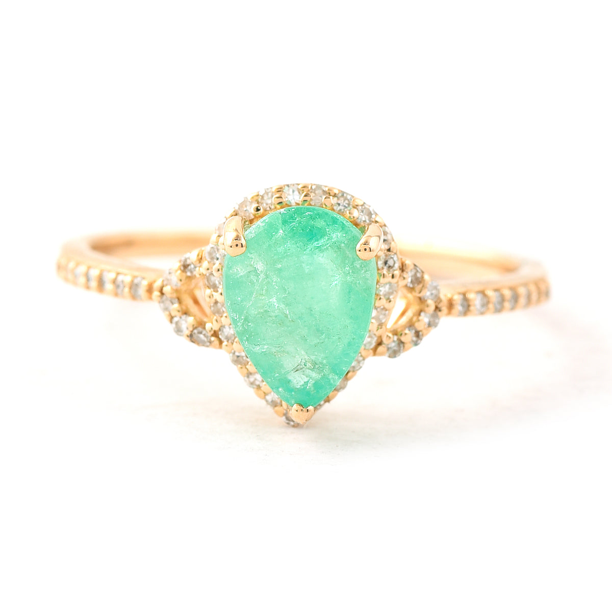 1.43 Ct Pear Mixed Cut Natural Emerald 14K Gold Ring