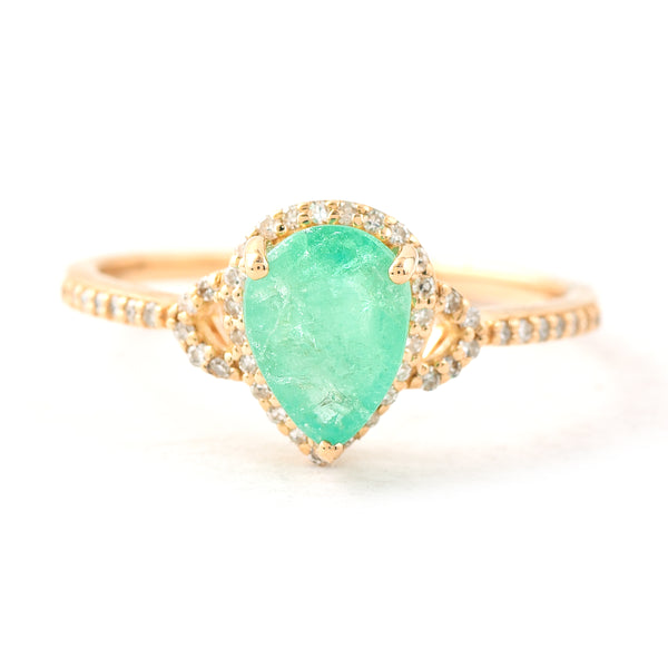 1.43 Ct Pear Mixed Cut Natural Emerald 14K Gold Ring