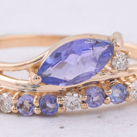 0.92 Ct Marquise, Round Natural Tanzanite 14K Gold Ring