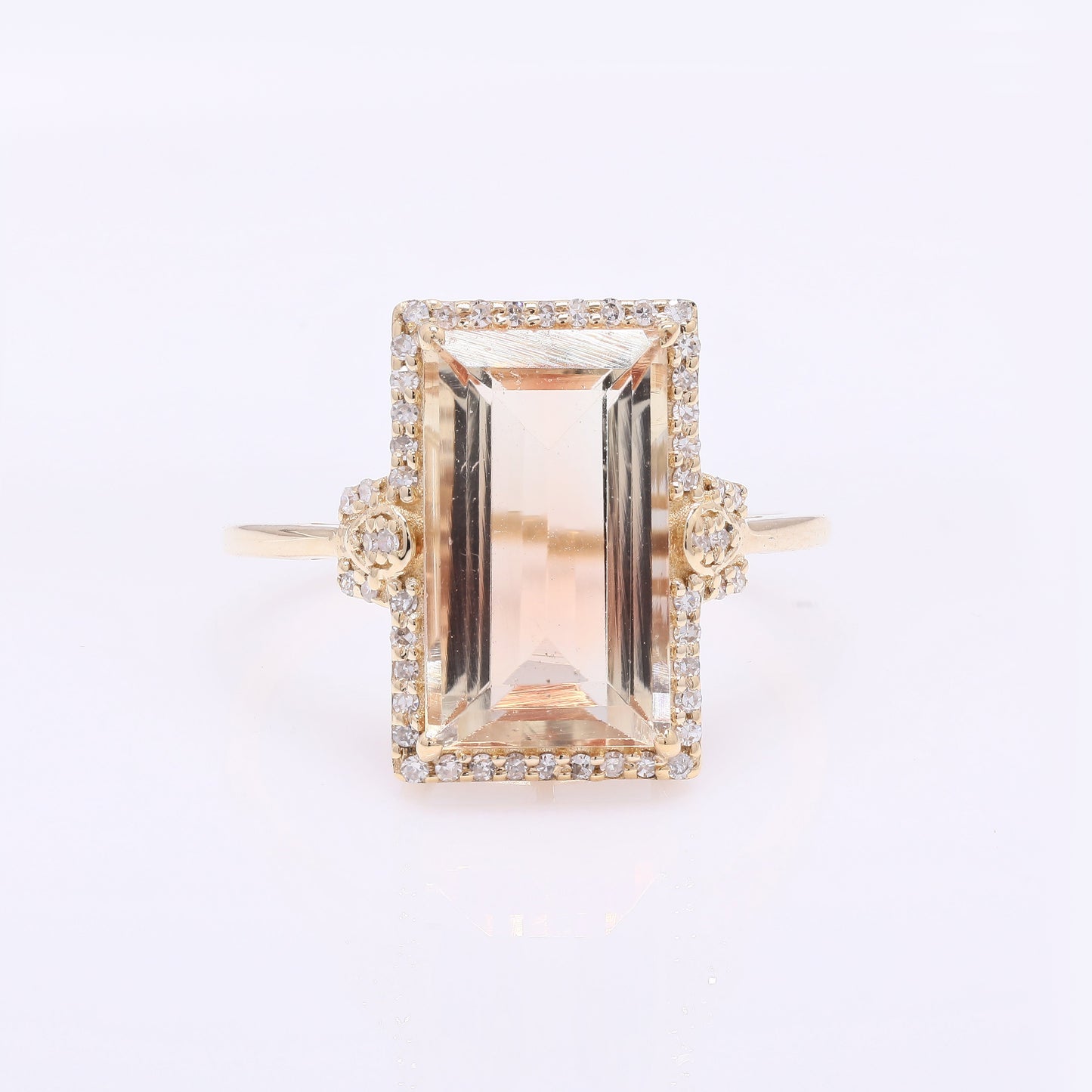 4.36 Ct Rectangular Step Cut Natural Plagioclase Feldspar Sunstone 14K Gold Ring