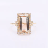 4.36 Ct Rectangular Step Cut Natural Plagioclase Feldspar Sunstone 14K Gold Ring