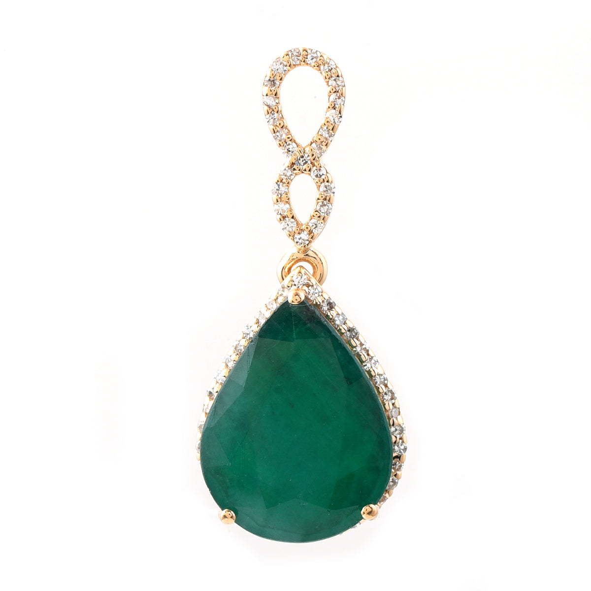 5.42 Ct Pear Mixed Cut Natural Emerald 14K Gold Pendant
