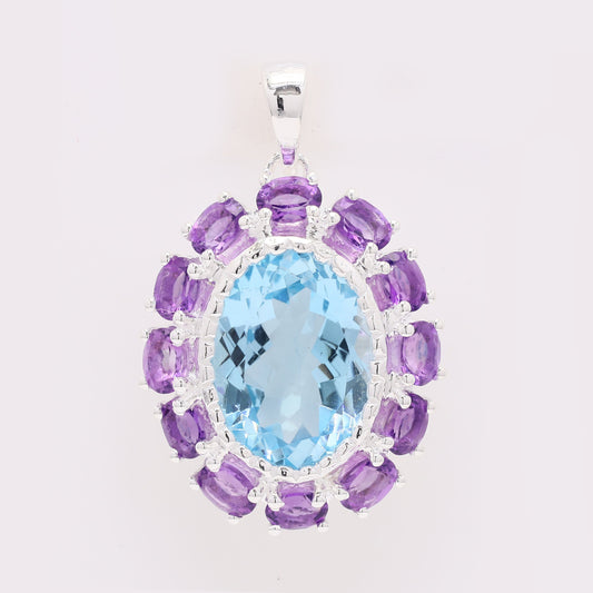 8.51 Ct Oval Blue Topaz 925 Silver Pendant