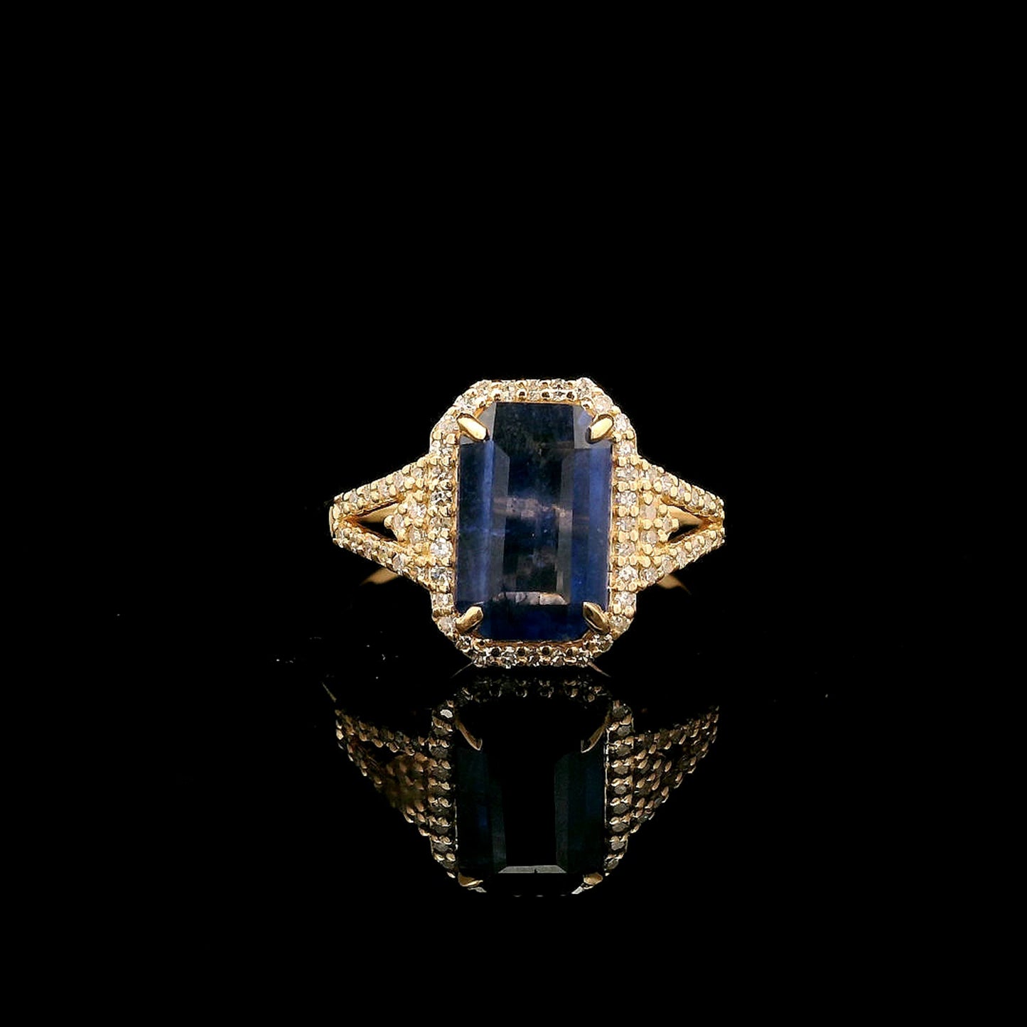 2.29 Ct Octagon Step Cut Natural Sapphire 14K Gold Ring