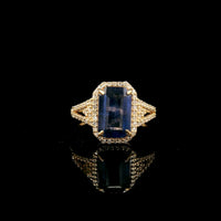 2.29 Ct Octagon Step Cut Natural Sapphire 14K Gold Ring