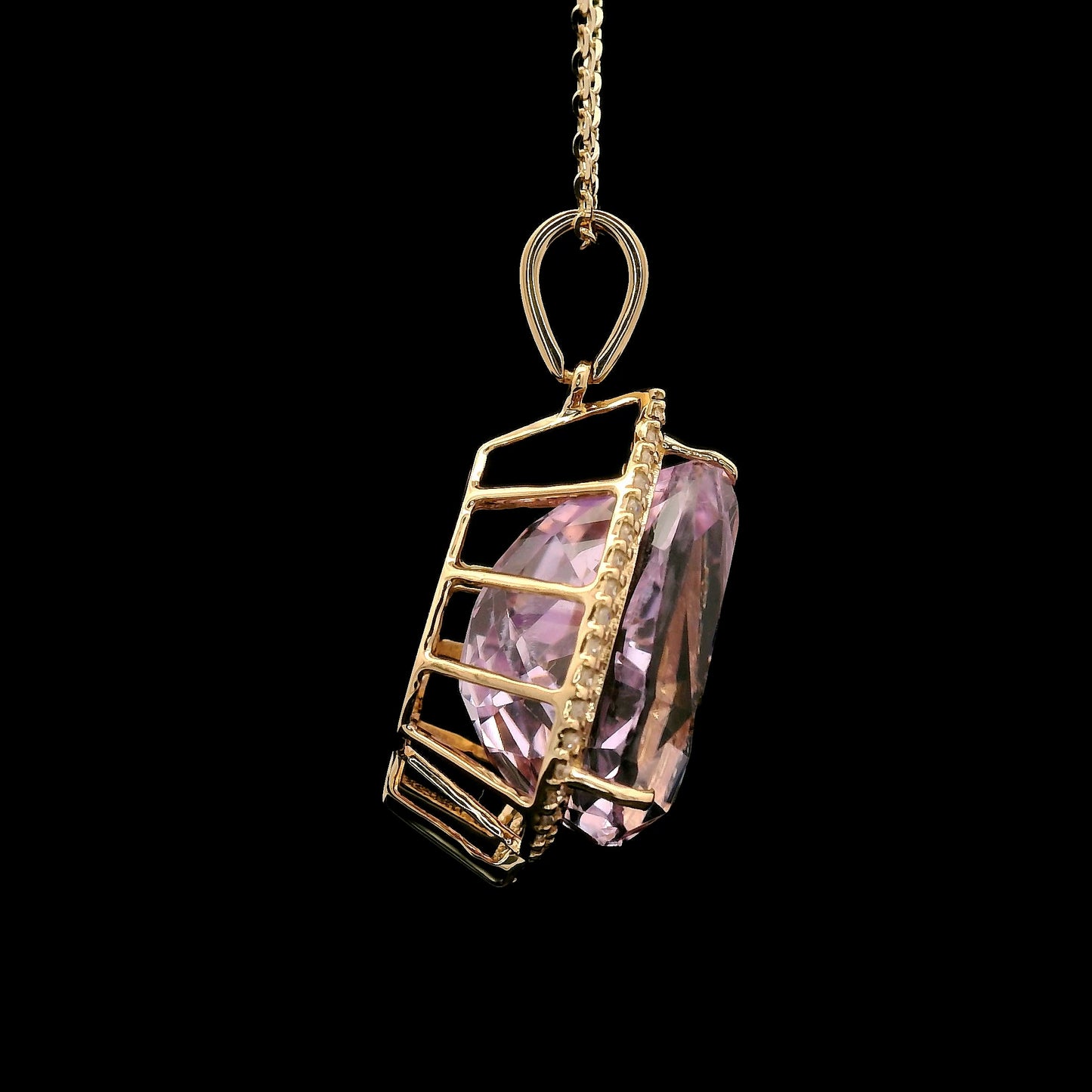8.00 Ct Pear Kunzite 14K Gold Pendant