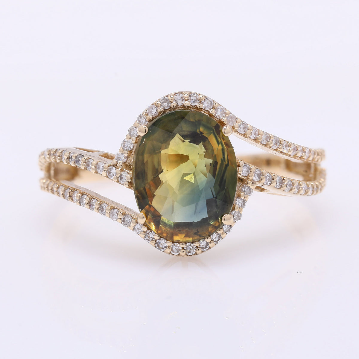 2.54 Ct Oval Mixed Cut Natural Bi-Coloured Sapphire 14K Gold Ring